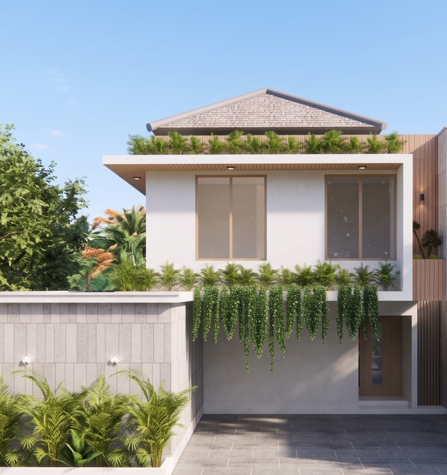 A Santara villa exterior with hanging gardens