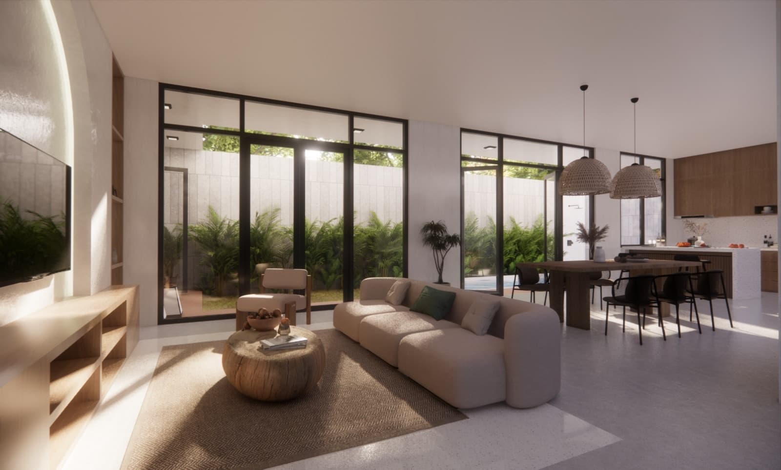 Open-plan living room opening to the garden